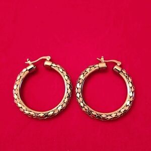 Vintage Signed DSMK Stainless Steel Hoop Earrings